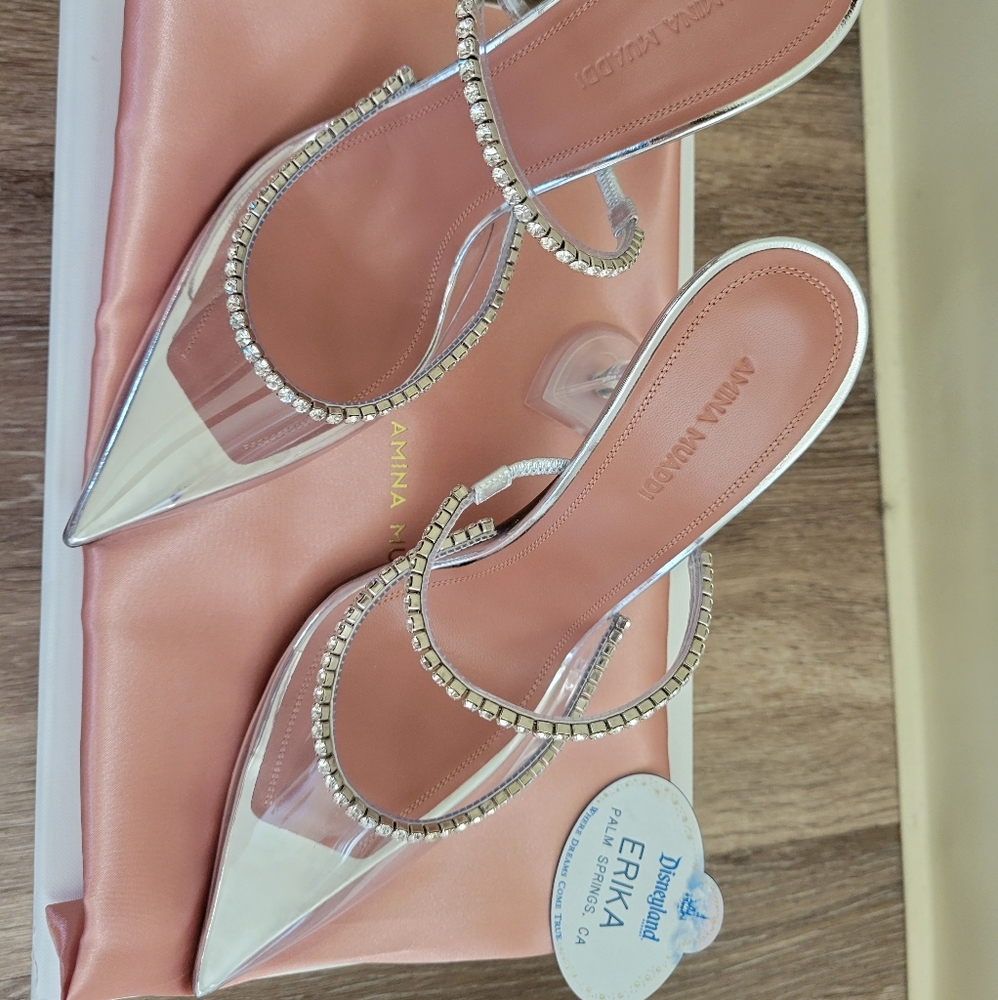 SOLD Amina Muaddi Gilda Glass Crystal Mule Heels size IT 39 (US 8) *VERY RARE*